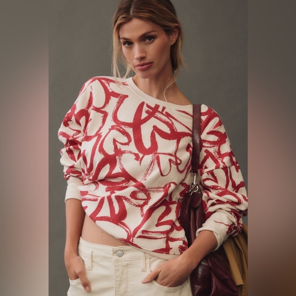 NWT! Anthropologie Maeve Heart Printed Sweater - Size XXS 🐬